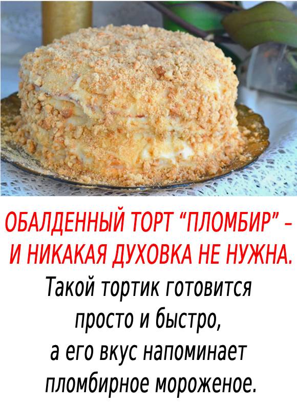 ОБАЛДЕННЫЙ ТОРТ “ПЛОМБИР” – И НИКАКАЯ ДУХОВКА НЕ НУЖНА.