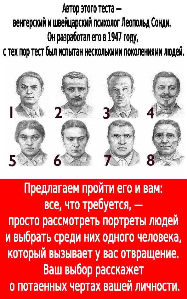 Психологический тест Сонди: выберите лицо, которое вызывает у вас наибольшую неприязнь, и узнайте, что с вашей психикой